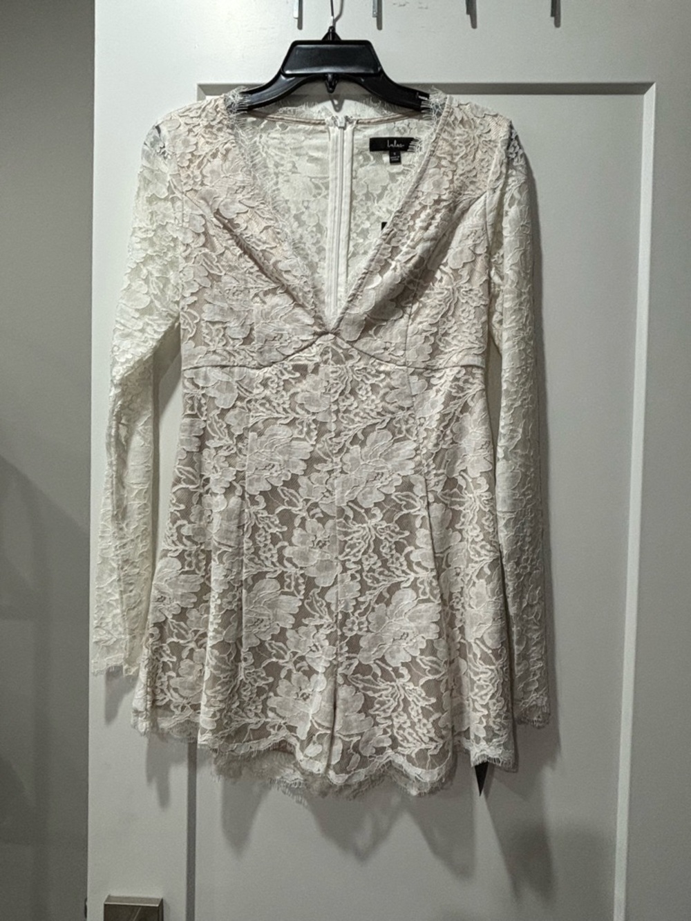 Lulu's Ivory White Lace Long-Sleeve Romper Dress